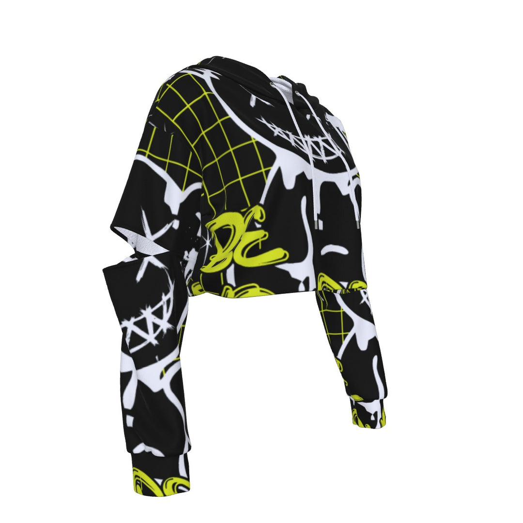 Crooked Smiles Club Heavy Fleece Hoodie With Hollow Out Sleeve