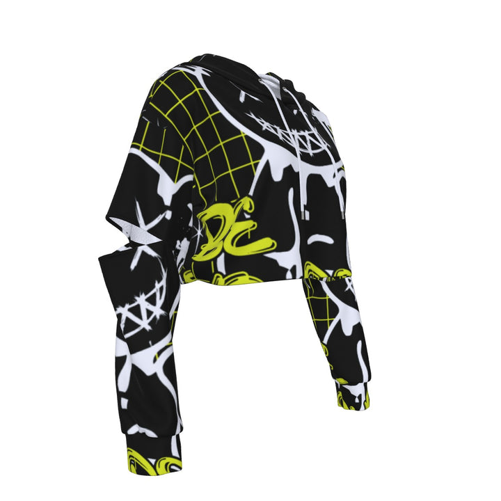 Crooked Smiles Club Heavy Fleece Hoodie With Hollow Out Sleeve