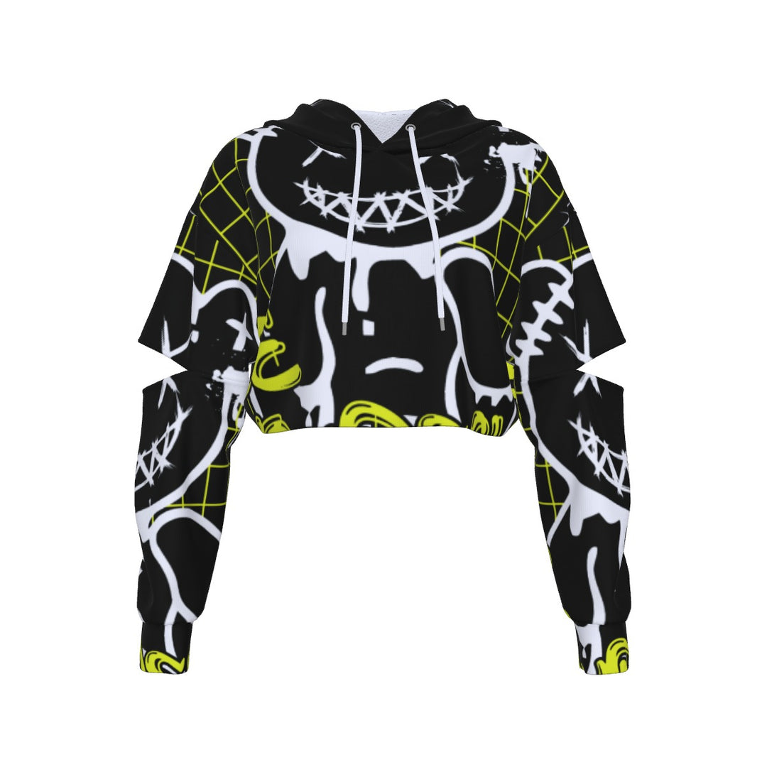 Crooked Smiles Club Heavy Fleece Hoodie With Hollow Out Sleeve