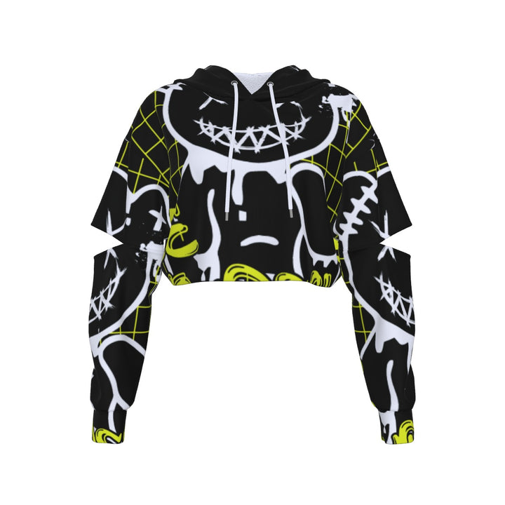 Crooked Smiles Club Heavy Fleece Hoodie With Hollow Out Sleeve
