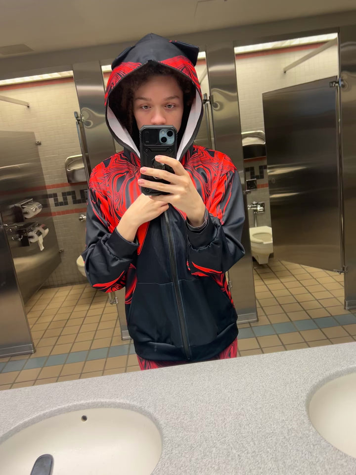 Red Strings of Fate Eared Zip Up Hoody