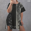 Hidden Smoke Drop-Shoulder T-Shirt with Side Split and Shorts