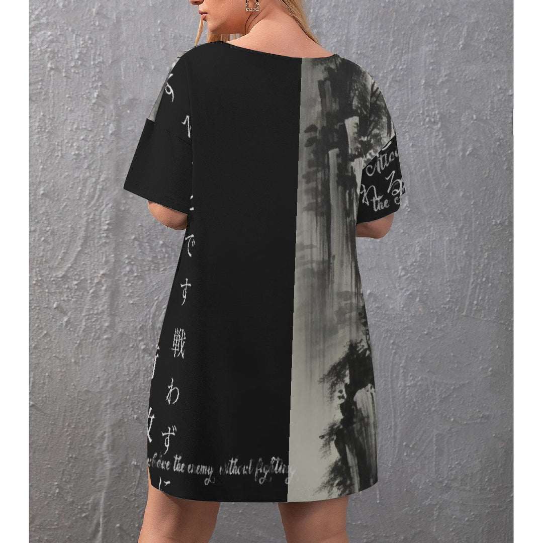 Hidden Smoke Drop-Shoulder T-Shirt with Side Split and Shorts