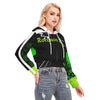 Animated Life Crop Top Hoodie With Zipper Closure