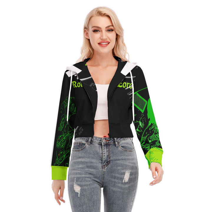 Animated Life Crop Top Hoodie With Zipper Closure