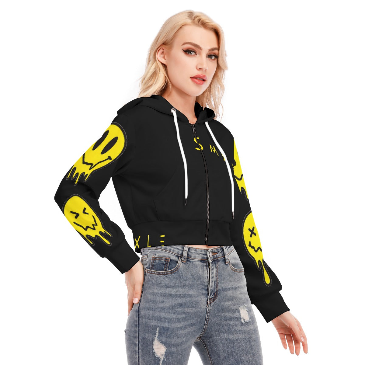 Crooked Smiles Club Crop Top Hoodie With Zipper Closure