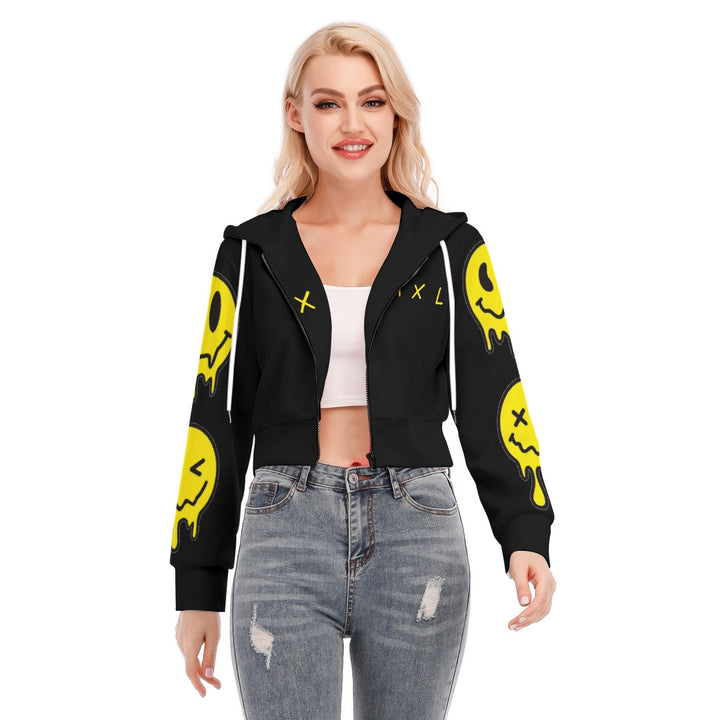 Crooked Smiles Club Crop Top Hoodie With Zipper Closure