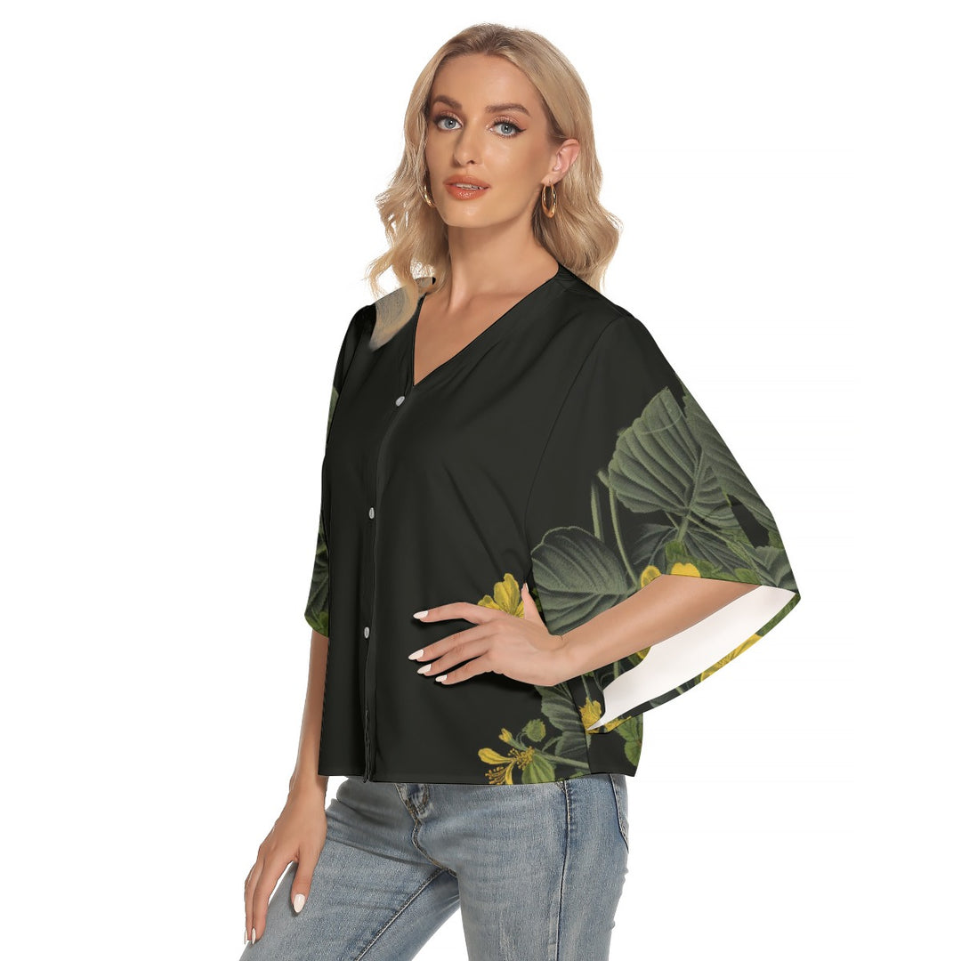 Sweet Side Bat Sleeve Light V-neck Front Buttoned Top