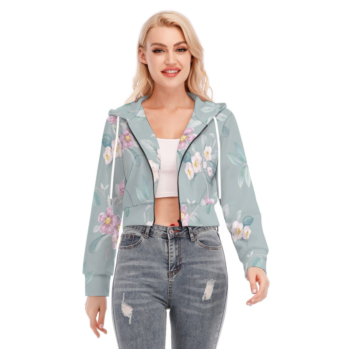 Sweet Side Crop Top Hoodie With Zipper Closure