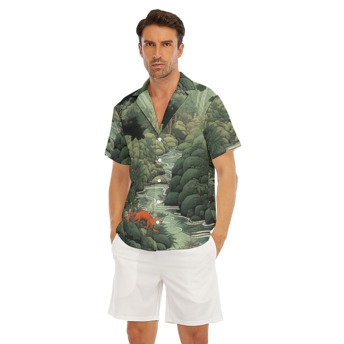 Streets of Tokyo Deep V-neck Short Sleeve Shirt