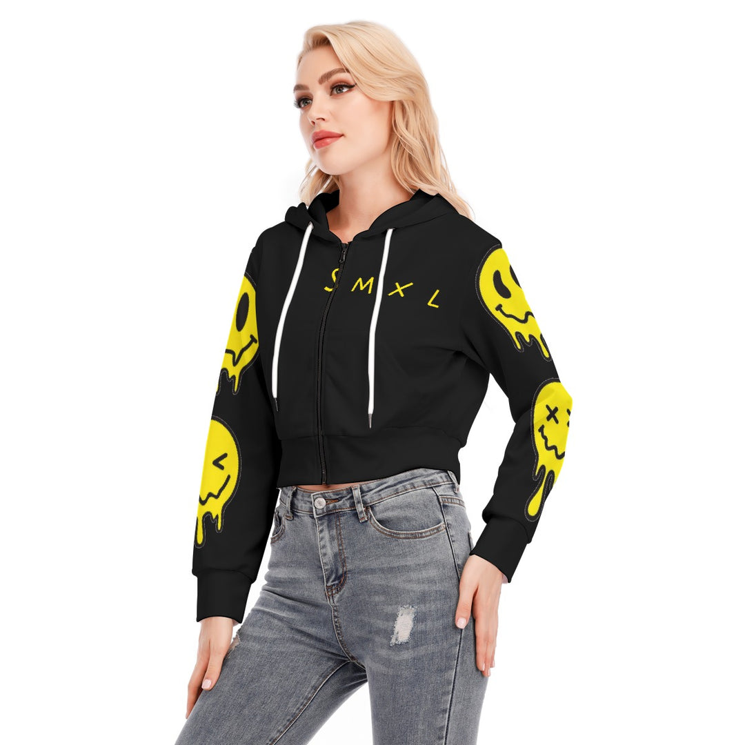 Crooked Smiles Club Crop Top Hoodie With Zipper Closure