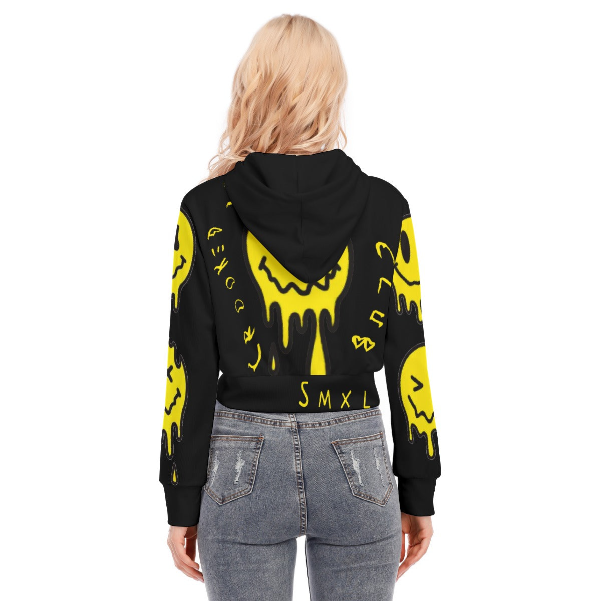 Crooked Smiles Club Crop Top Hoodie With Zipper Closure